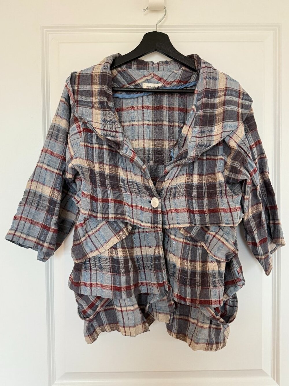 RARE Handmade KRISTA LARSON Blouse - Red White Blue Plaid - One Size (fits M-L)